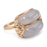 Vintage Ming's Yellow Gold Gray Jade Floral Accented Ring