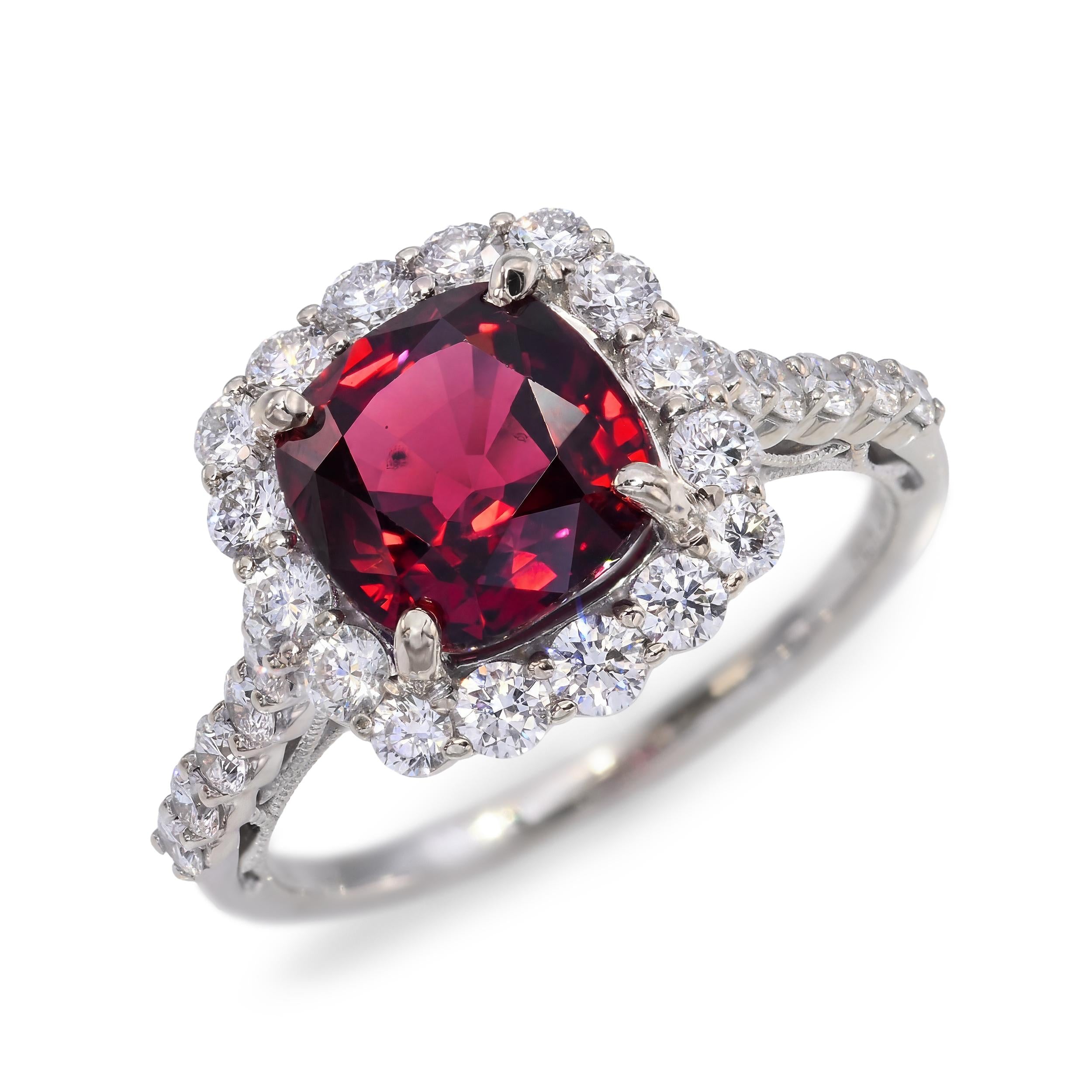 Vintage 18k White Gold 2.66ct GIA Burmese Red Spinel and Diamond Ring