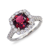 Vintage 18k White Gold 2.66ct GIA Burmese Red Spinel and Diamond Ring