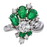 Vintage Platinum Diamond and 1.3tcw Emerald Cluster Ring