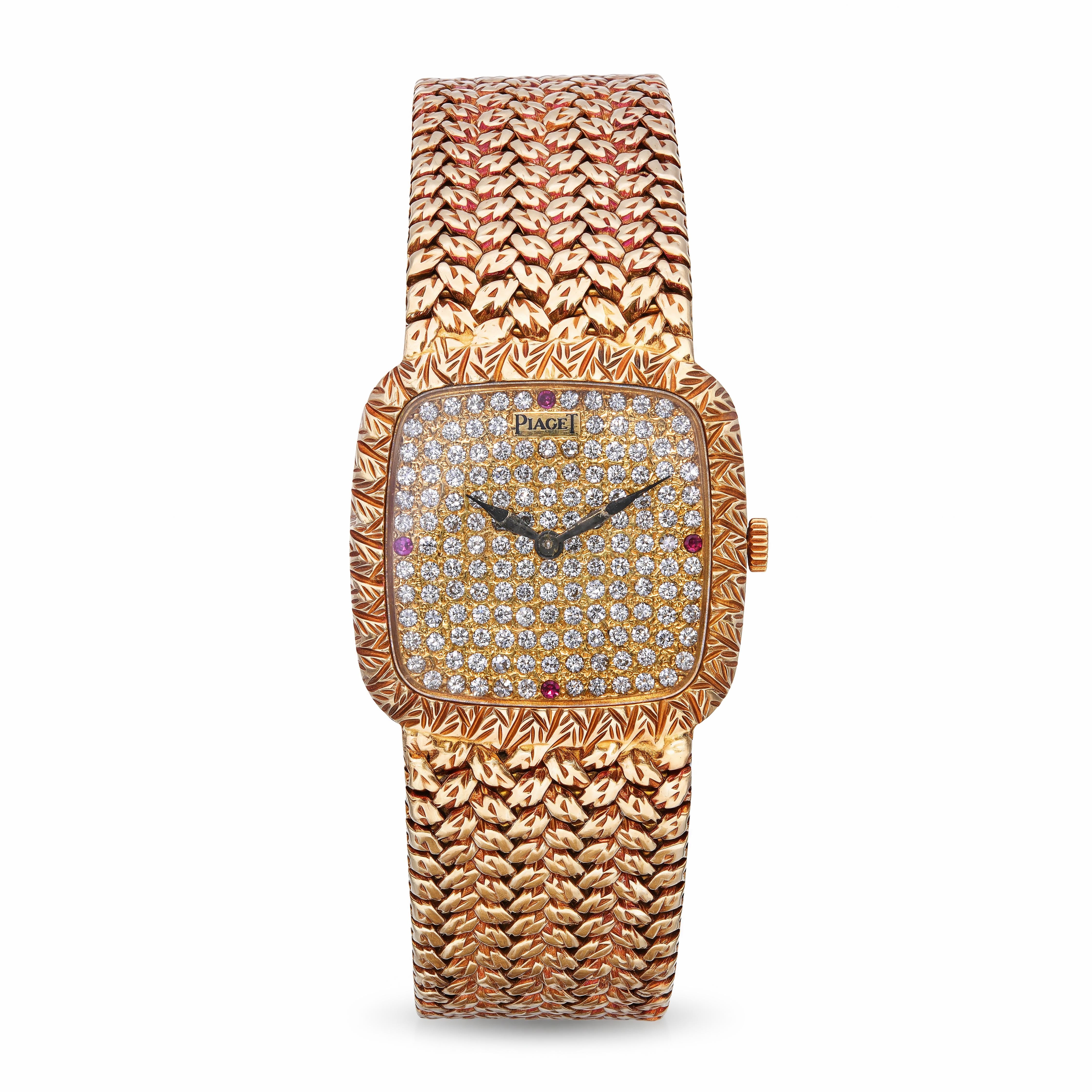 Vintage Piaget 18k Yellow Gold Black Tie-Emperador 9902 Diamond Watch