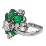 Vintage Platinum Diamond and 1.3tcw Emerald Cluster Ring