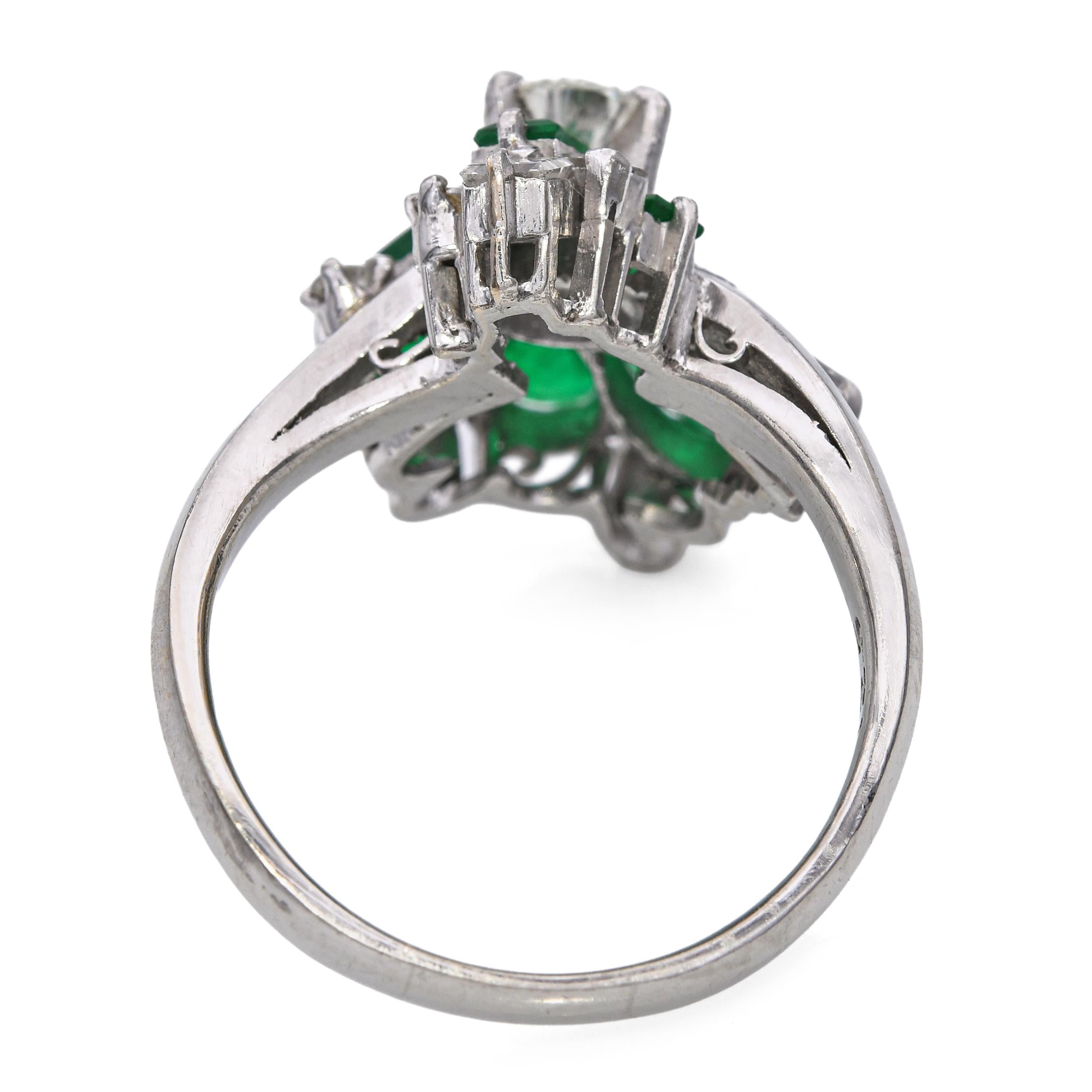 Vintage Platinum Diamond and 1.3tcw Emerald Cluster Ring