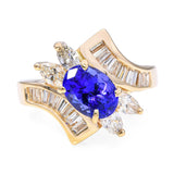 Vintage 14k Yellow Gold 1.25ct Tanzanite and Diamond Statement Ring