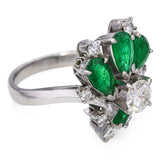 Vintage Platinum Diamond and 1.3tcw Emerald Cluster Ring