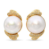 Vintage 18k Yellow Gold South Sea Pearl and Diamond Earrings