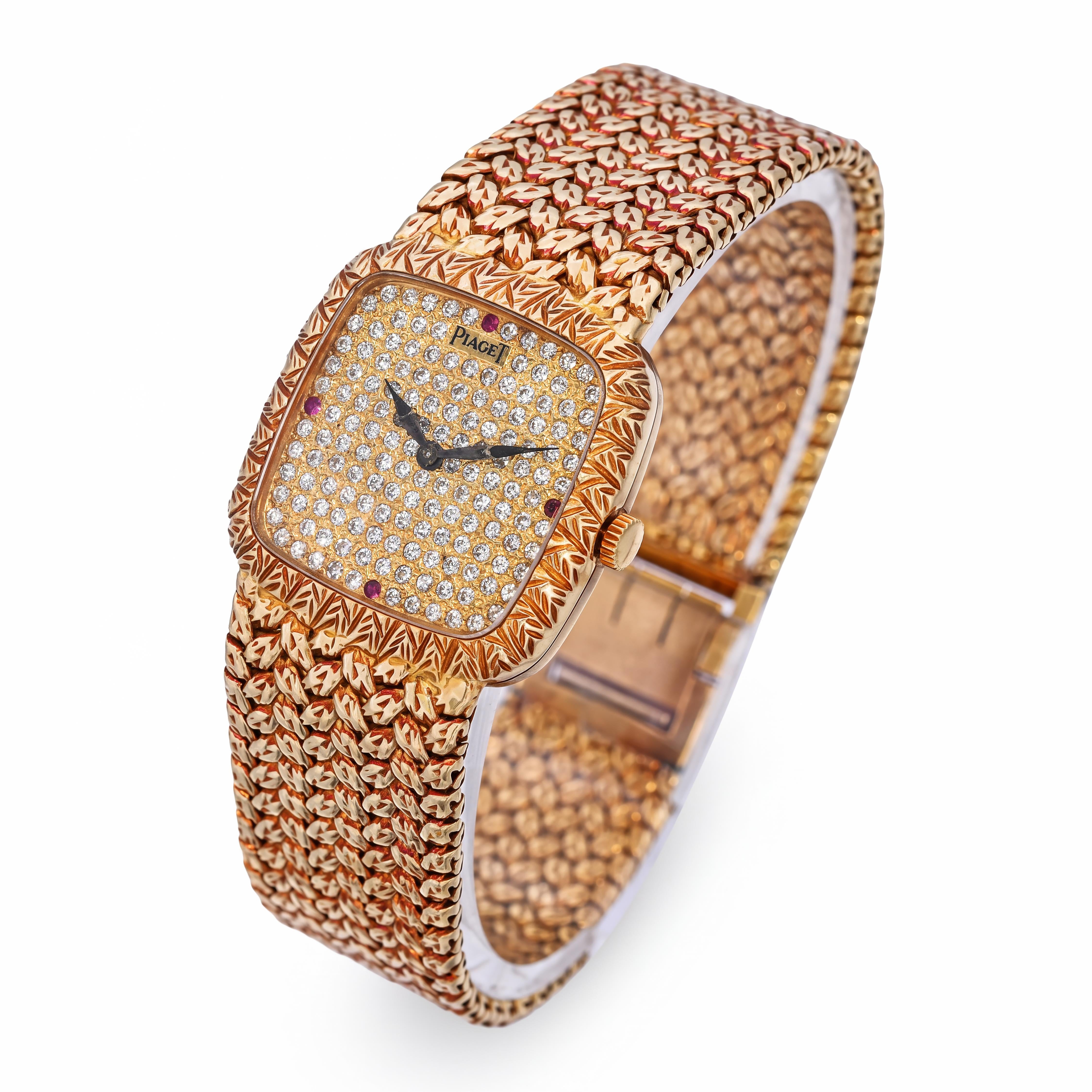 Vintage Piaget 18k Yellow Gold Black Tie-Emperador 9902 Diamond Watch