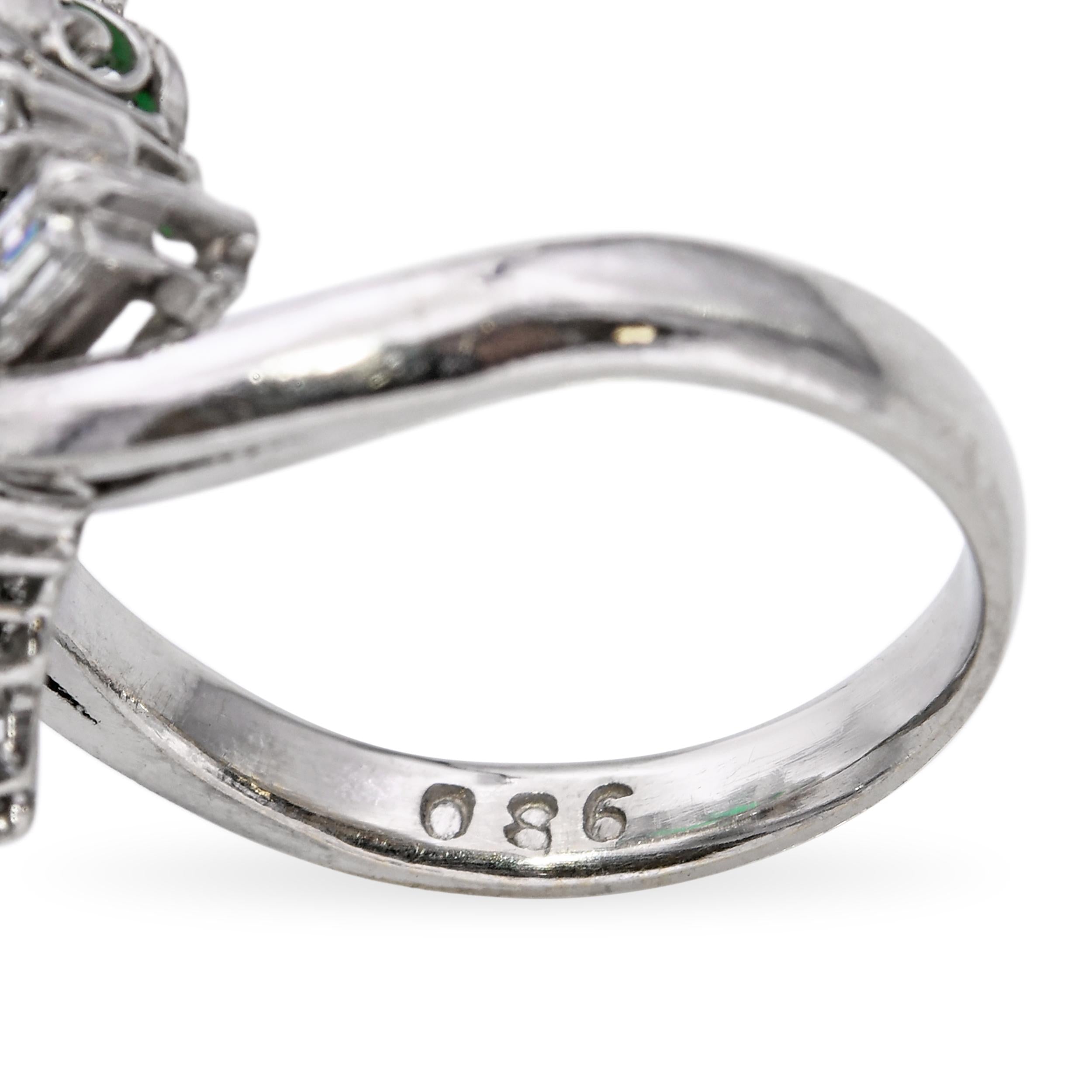 Vintage Platinum Diamond and 1.3tcw Emerald Cluster Ring
