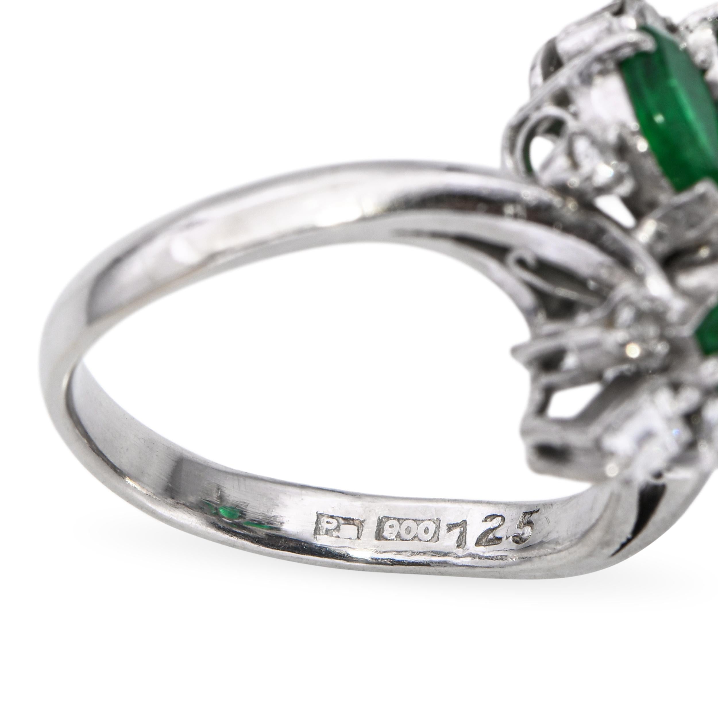 Vintage Platinum Diamond and 1.3tcw Emerald Cluster Ring