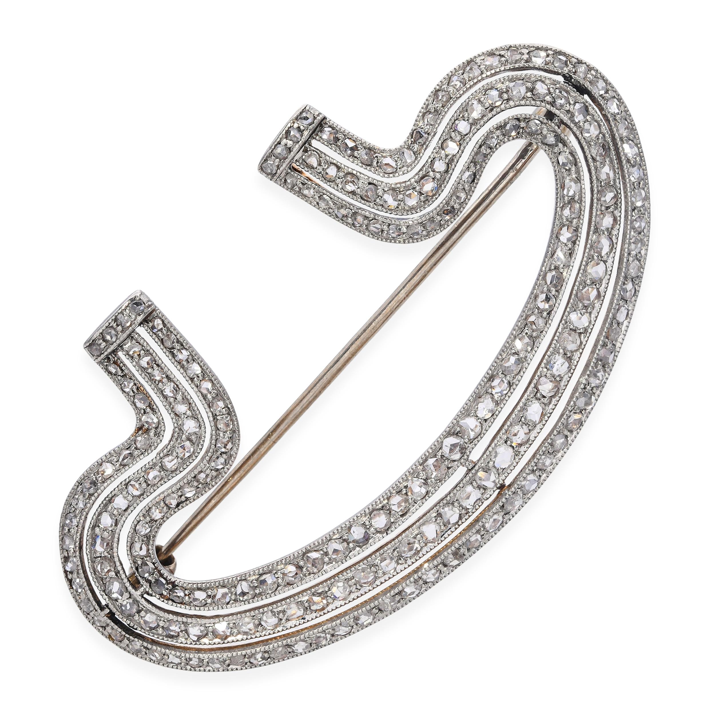 Antique Edwardian 17k Yellow Gold and Platinum Rose Cut Diamond Brooch