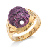Victorian 18k Yellow Gold "Bocca della Verità" Carved Rhodolite Garnet Ring
