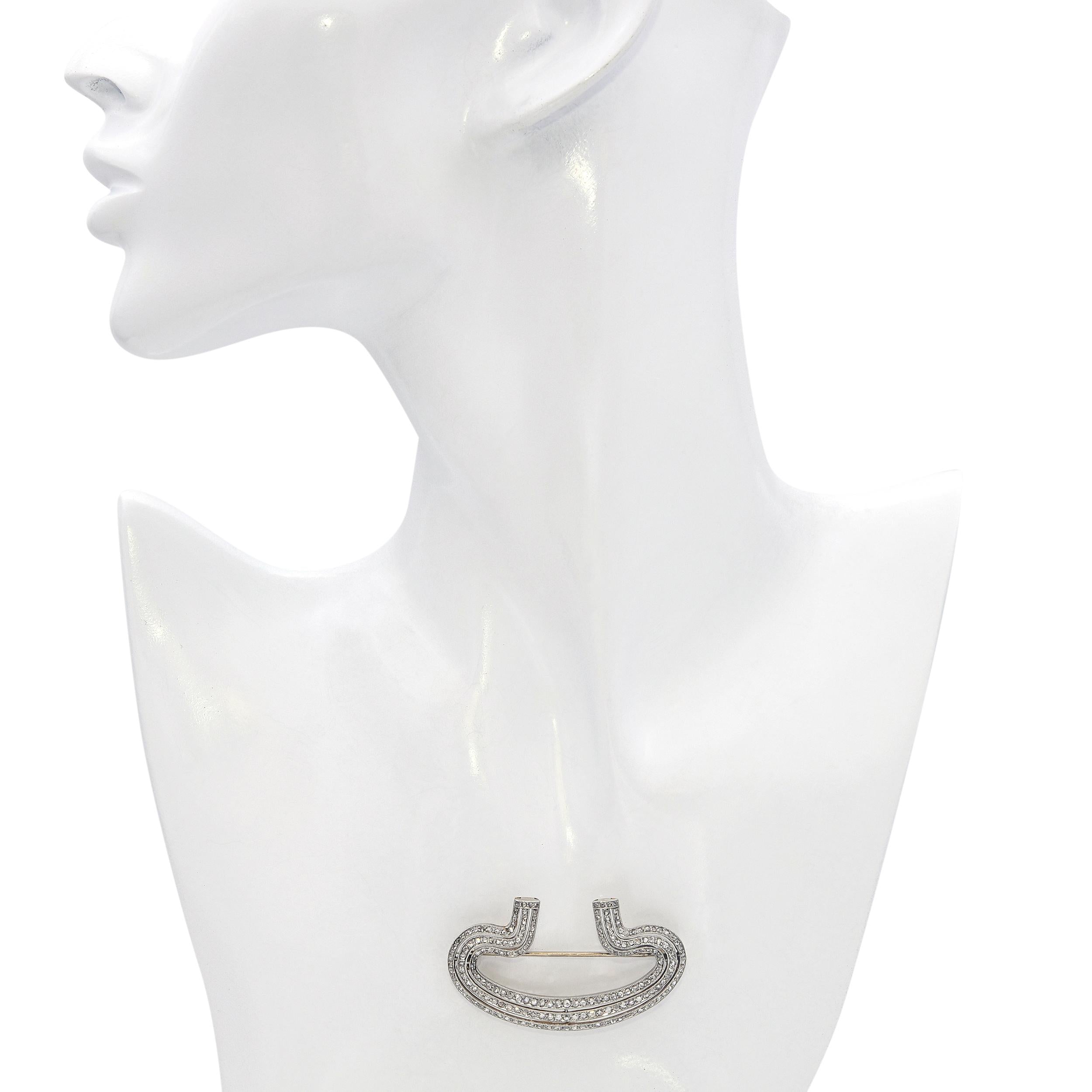 Antique Edwardian 17k Yellow Gold and Platinum Rose Cut Diamond Brooch