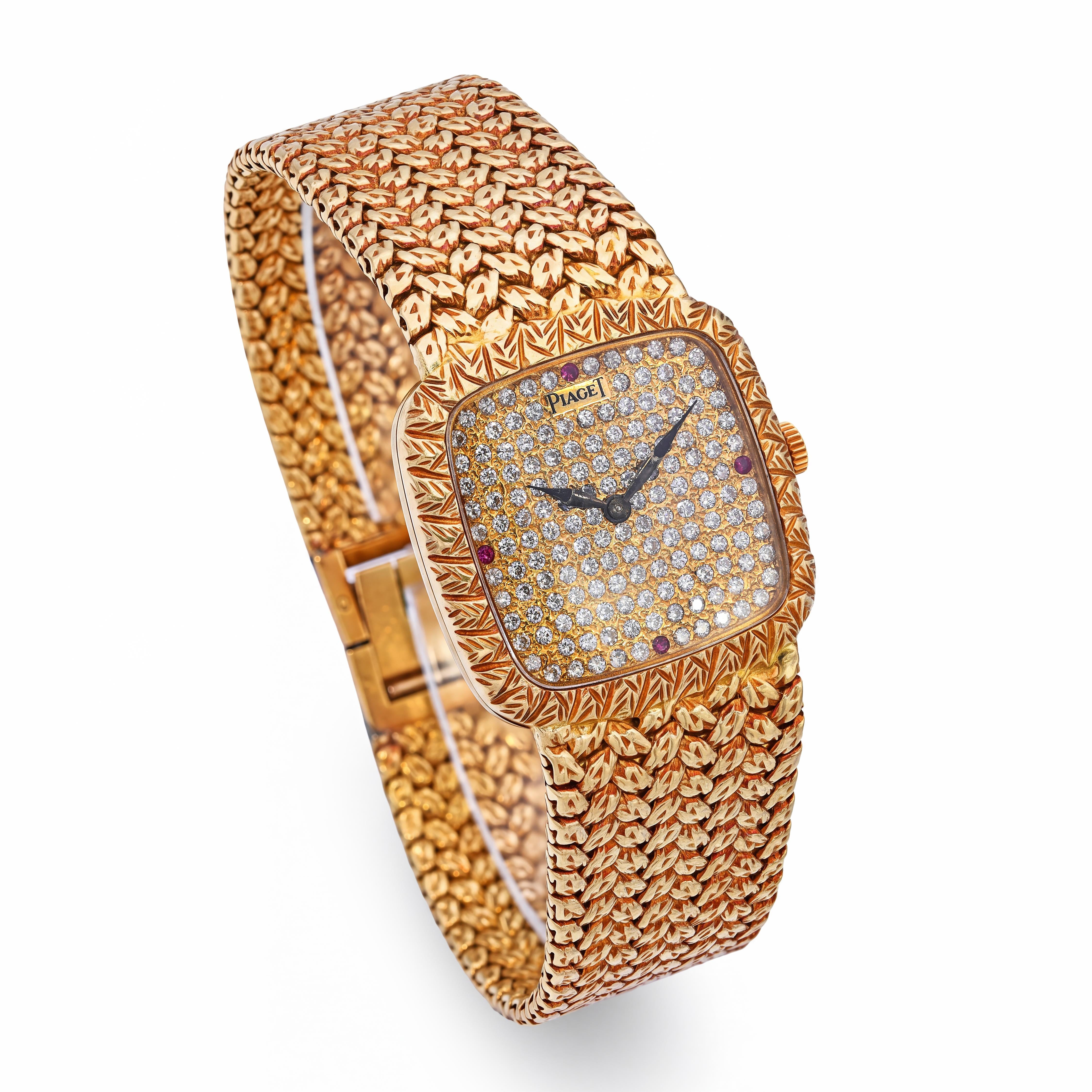Vintage Piaget 18k Yellow Gold Black Tie-Emperador 9902 Diamond Watch