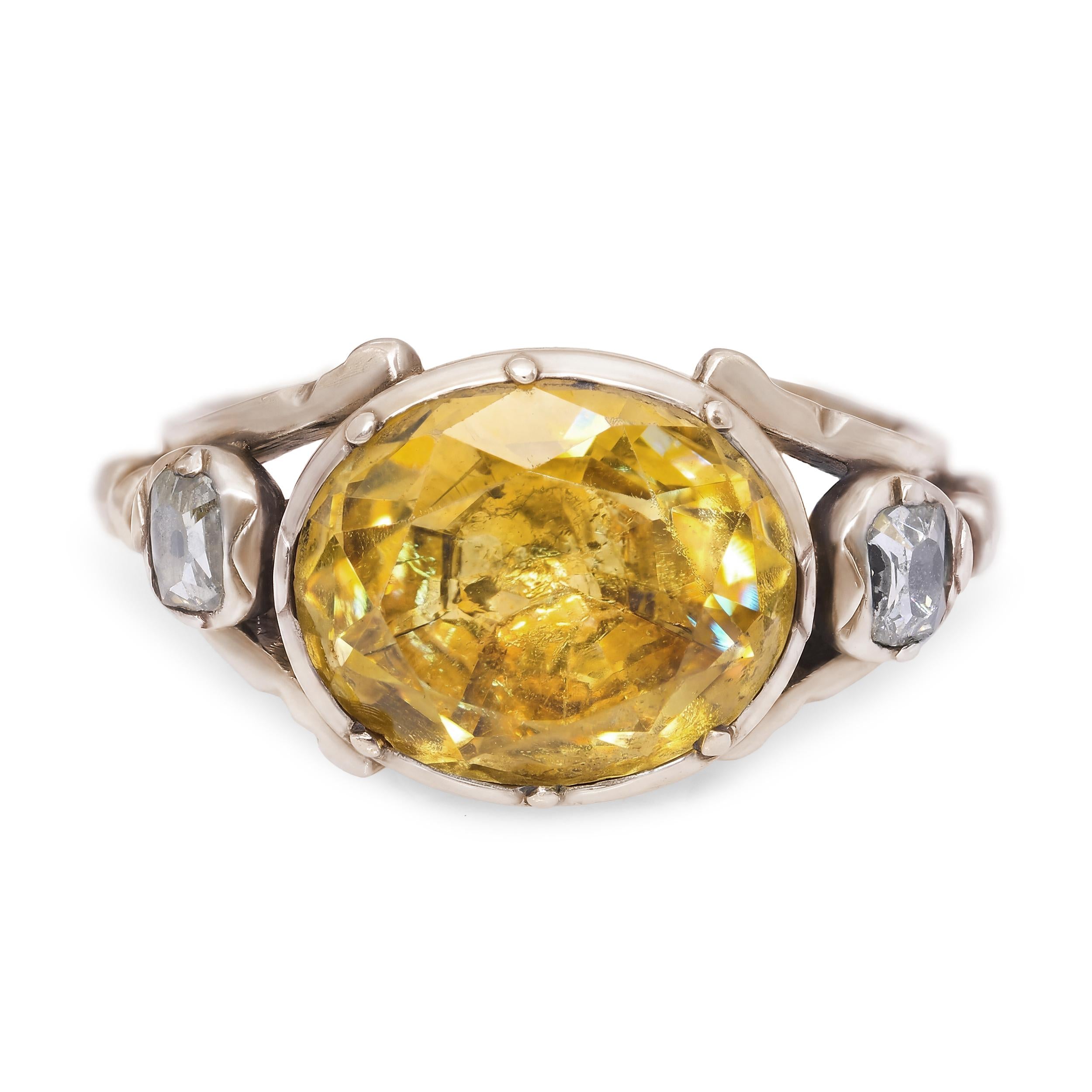 Antique Georgian Yellow Gold Foil Back Citrine and Diamond Statement Ring