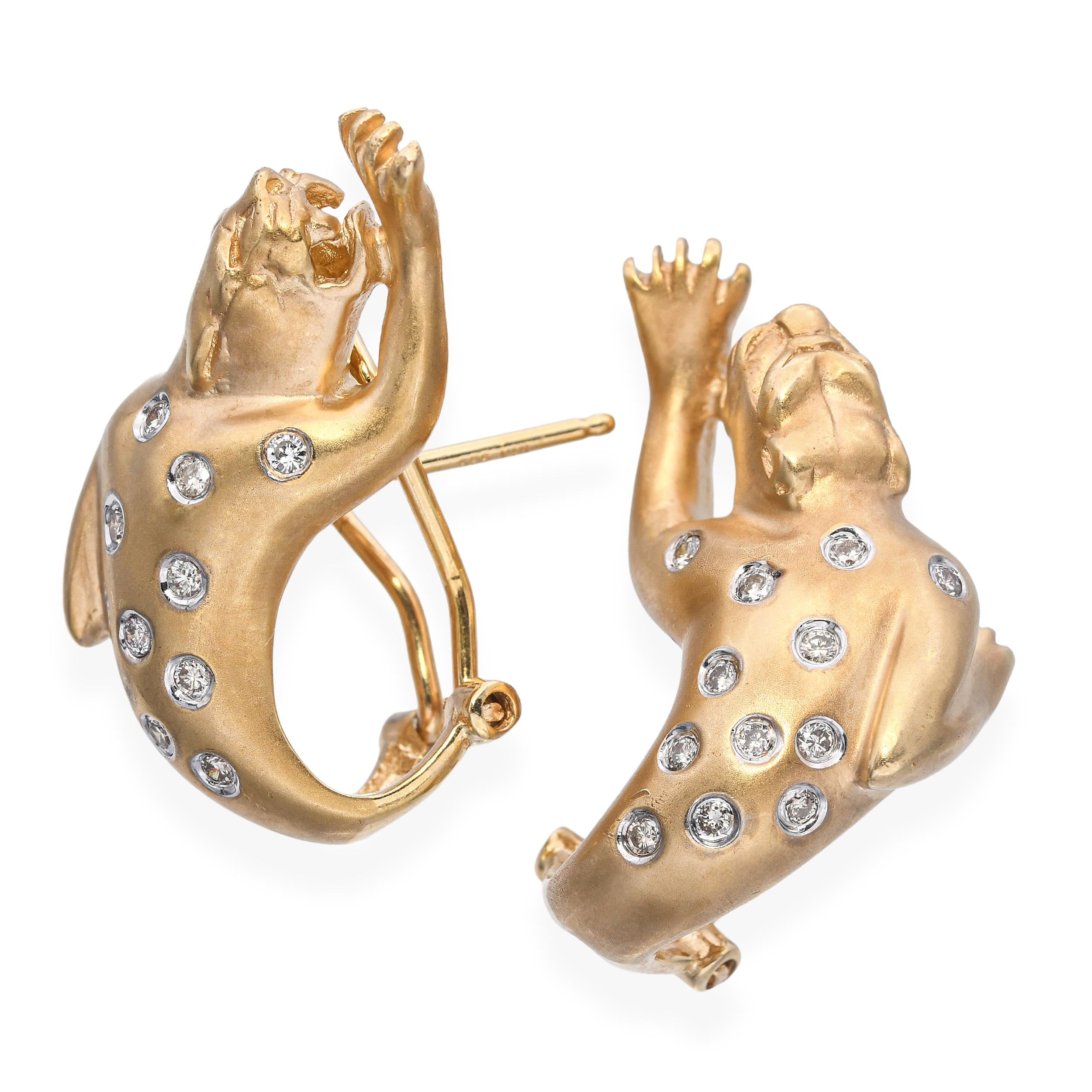 14k Yellow Gold 0.24tcw Diamond Leopard Omega Back Earrings