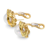 Vintage 18k Yellow Gold South Sea Pearl and Diamond Earrings