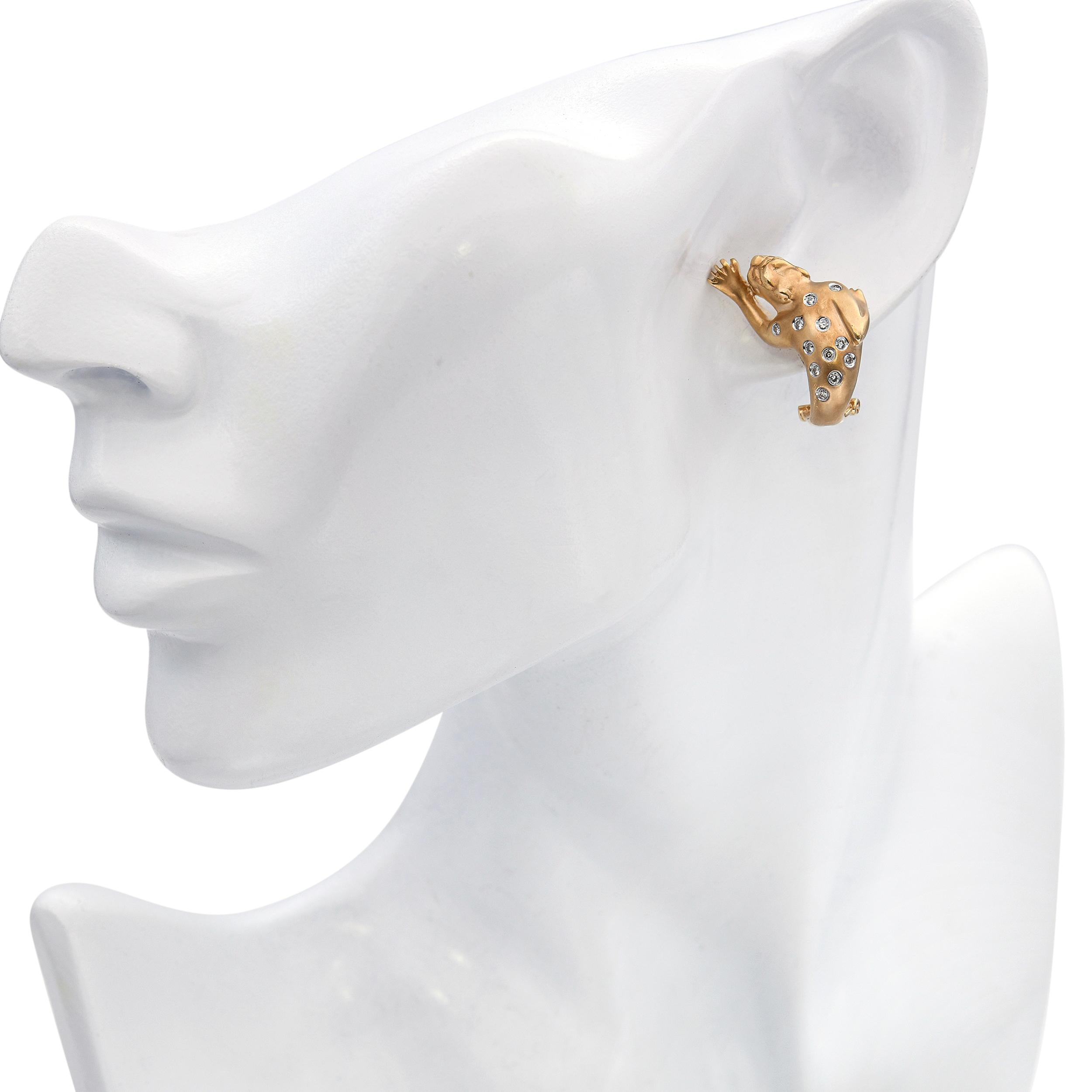 14k Yellow Gold 0.24tcw Diamond Leopard Omega Back Earrings