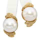 Vintage 18k Yellow Gold South Sea Pearl and Diamond Earrings