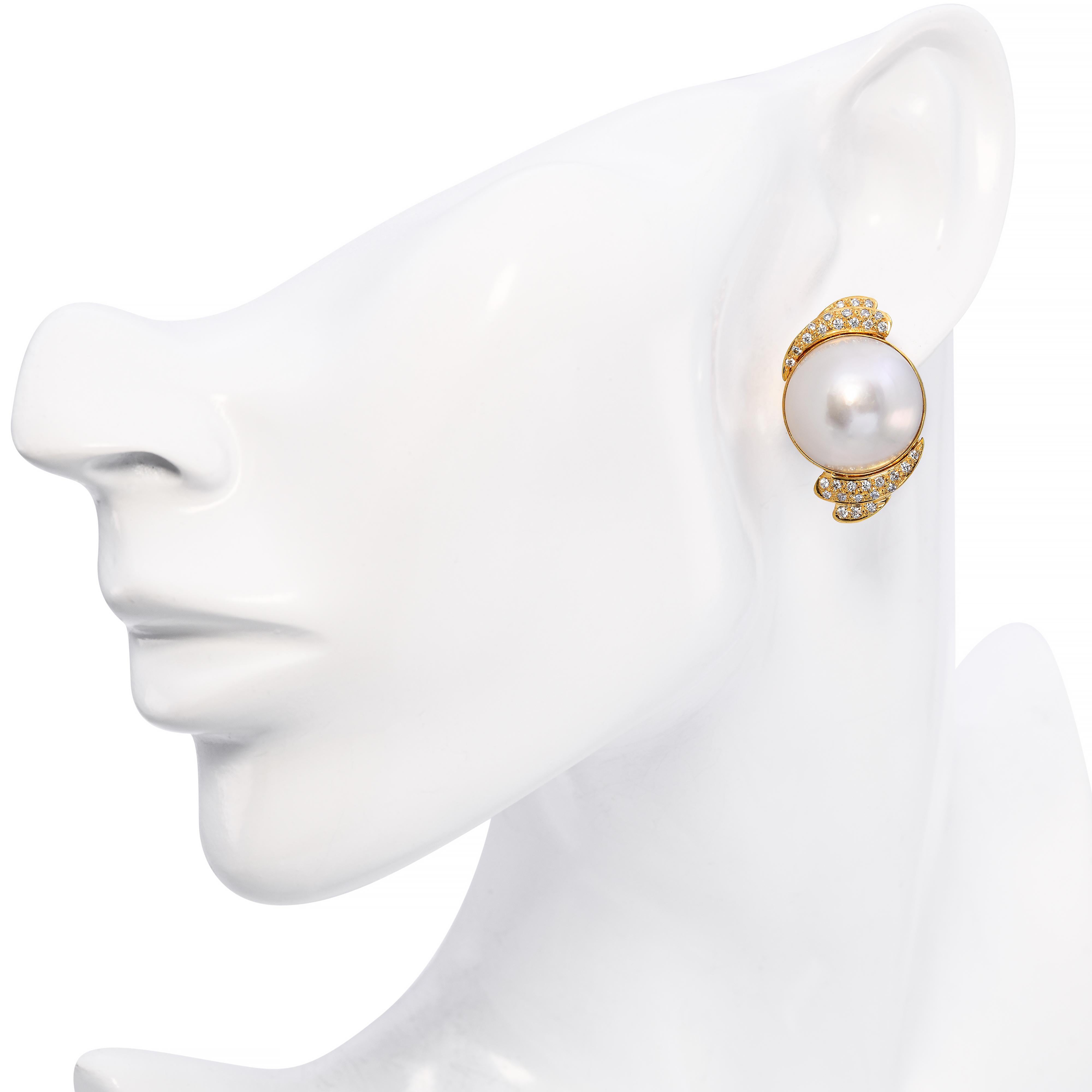 Vintage 18k Yellow Gold South Sea Pearl and Diamond Earrings