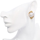 Vintage 18k Yellow Gold South Sea Pearl and Diamond Earrings