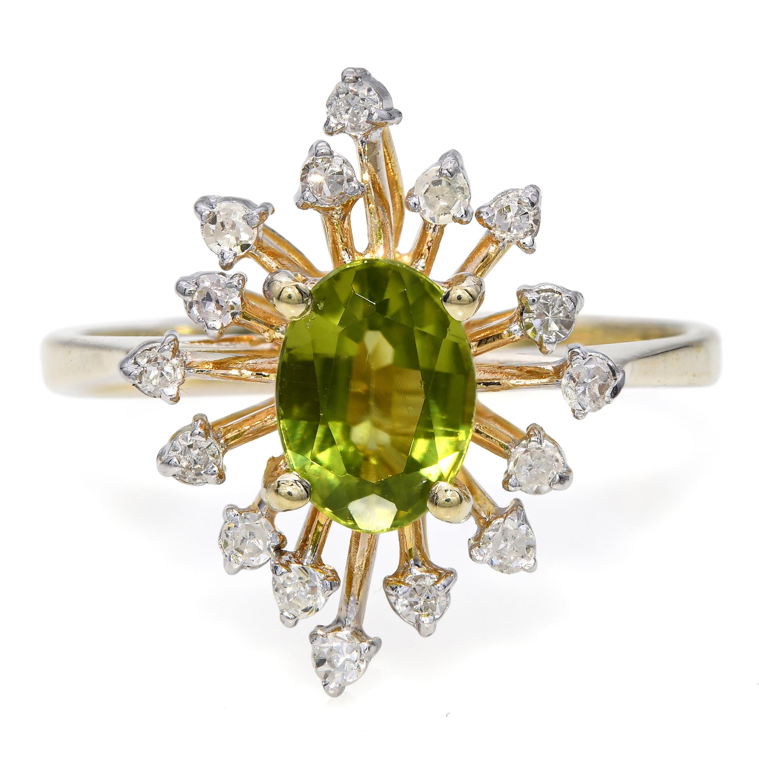 Vintage 14k Yellow Gold Diamond and Peridot Ring