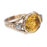 Antique Georgian Yellow Gold Foil Back Citrine and Diamond Statement Ring