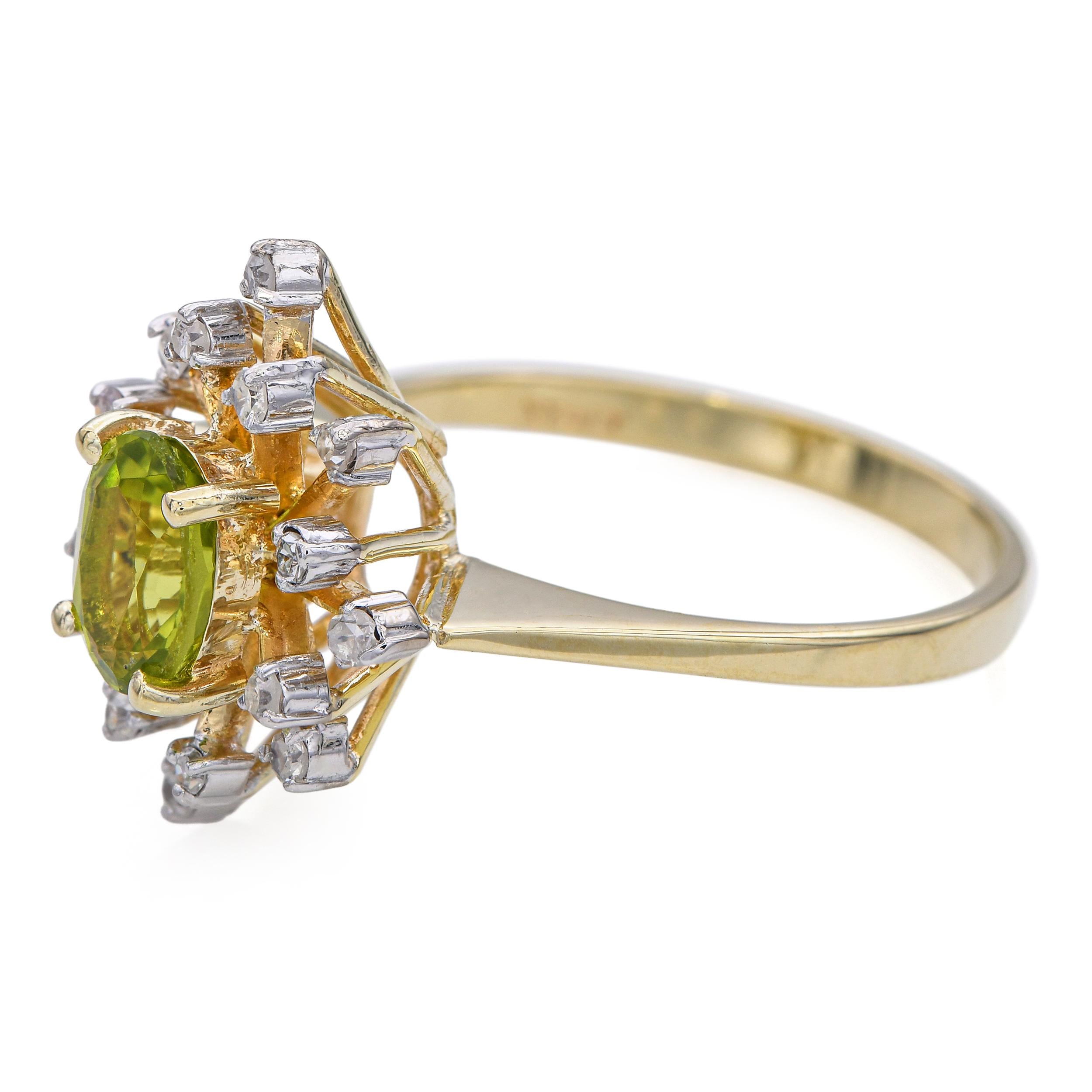 Vintage 14k Yellow Gold Diamond and Peridot Ring