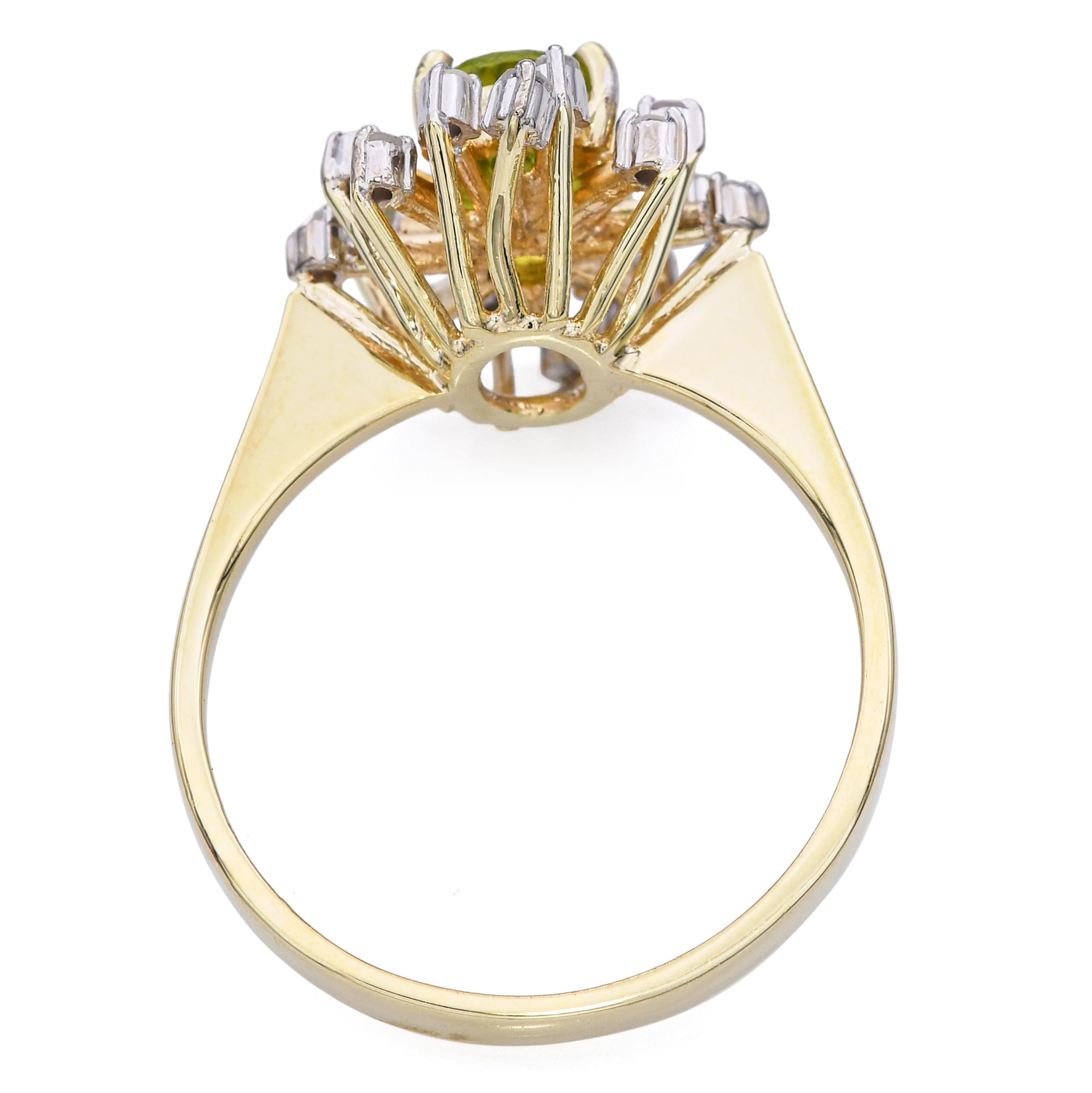 Vintage 14k Yellow Gold Diamond and Peridot Ring