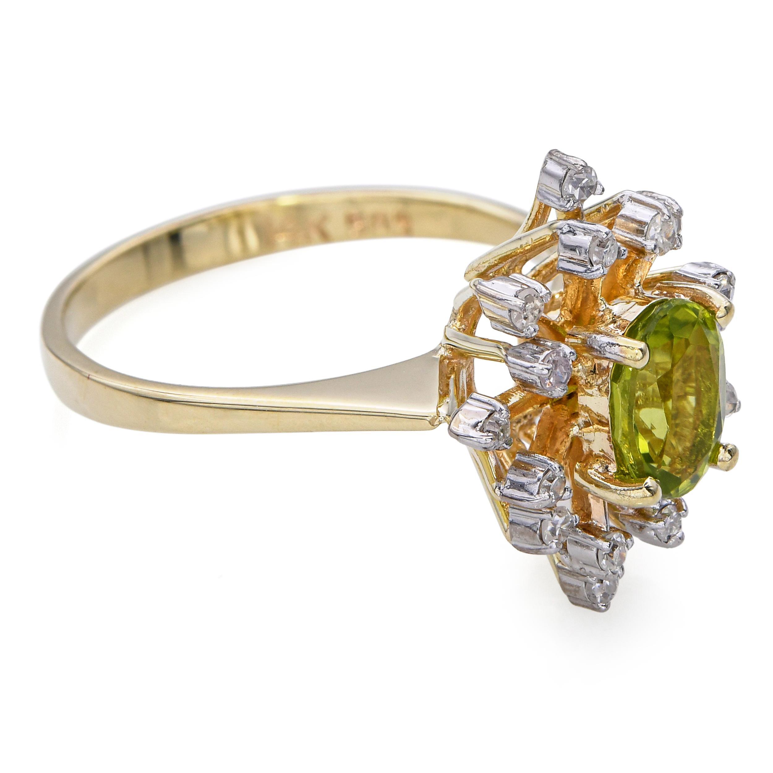 Vintage 14k Yellow Gold Diamond and Peridot Ring