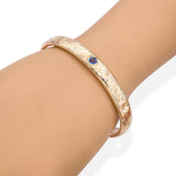 Antique Victorian Engraved 14k Yellow Gold Sapphire Bangle Bracelet