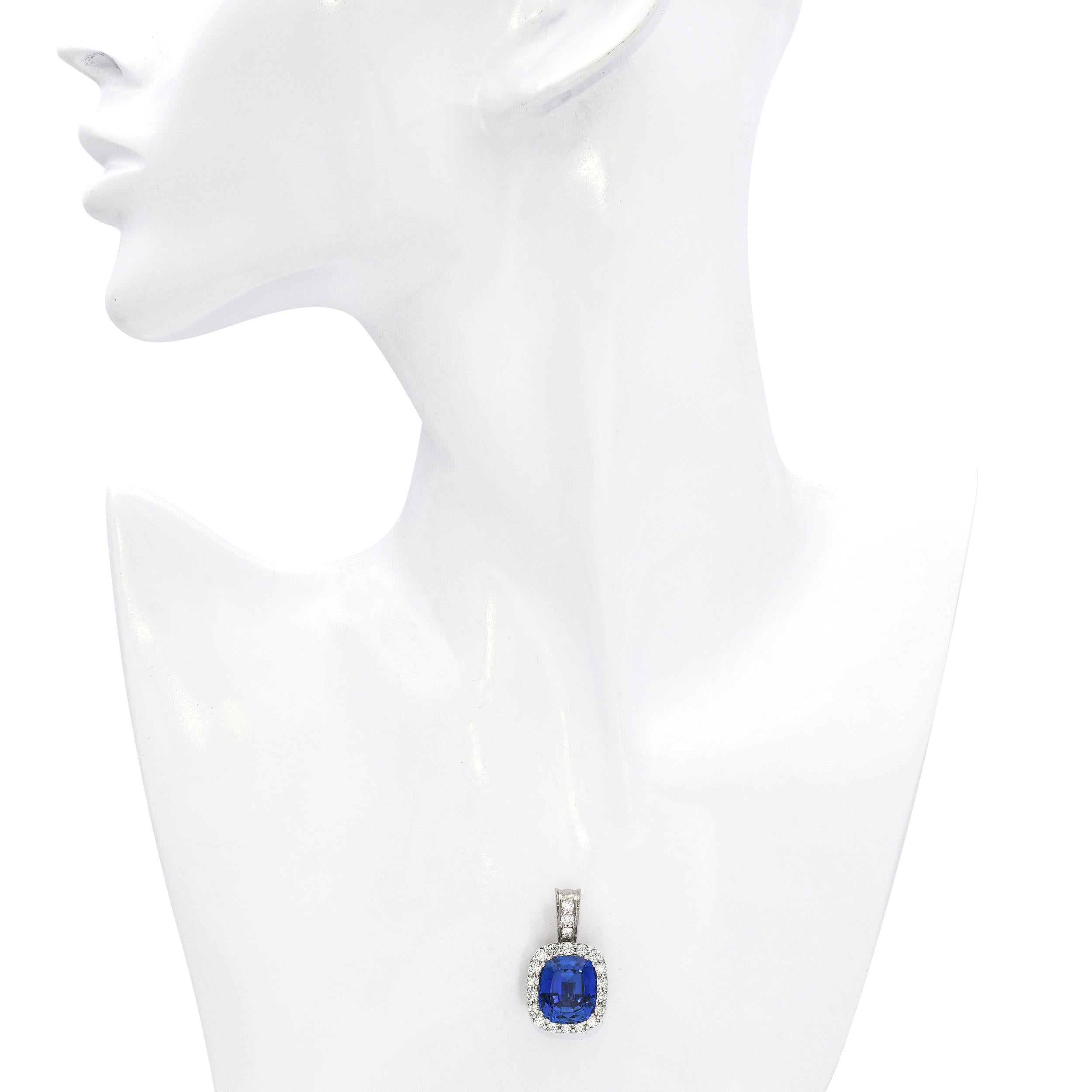 14k White Gold 12.0ct Synthetic Sapphire and 2.15tcw Diamond Halo Pendant