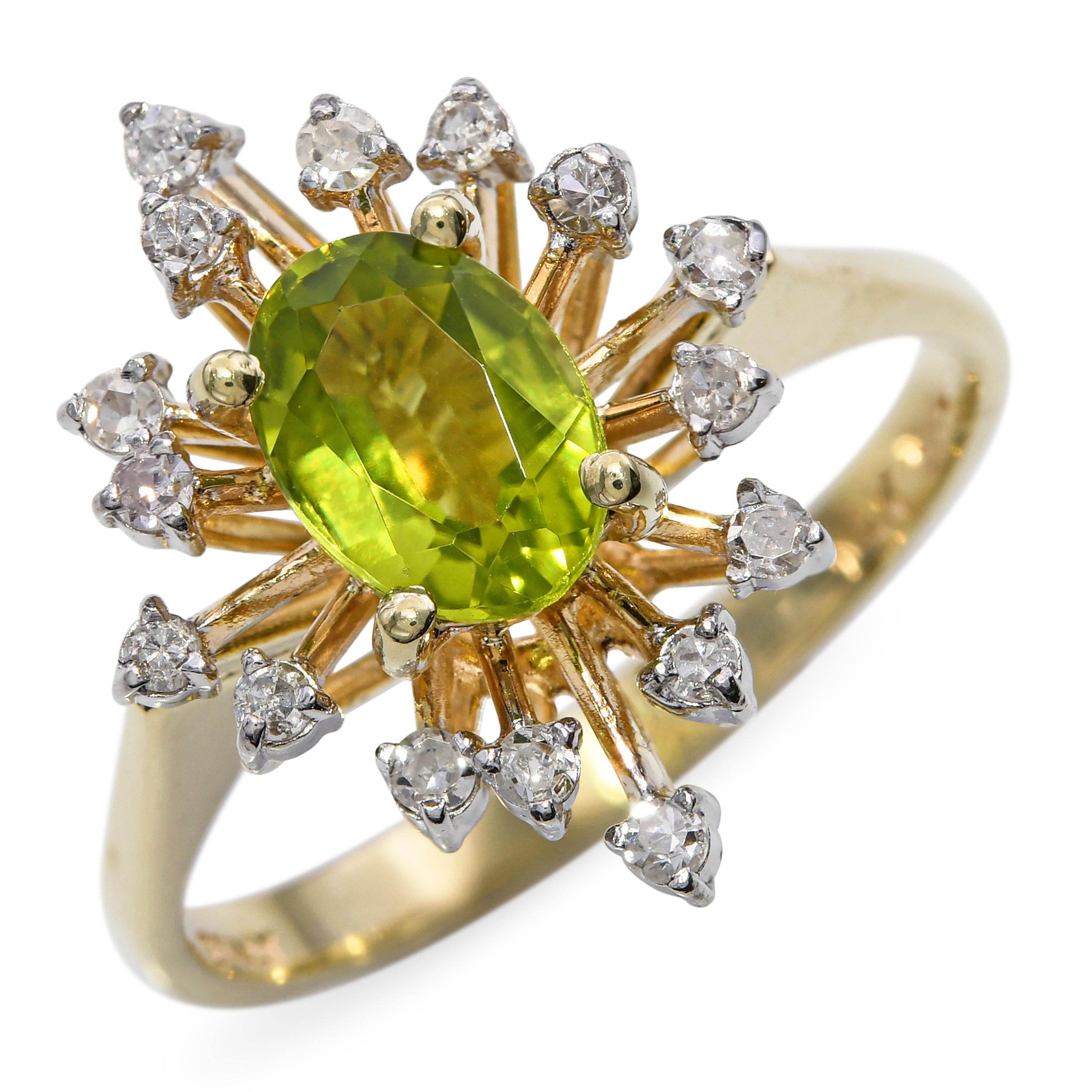 Vintage 14k Yellow Gold Diamond and Peridot Ring