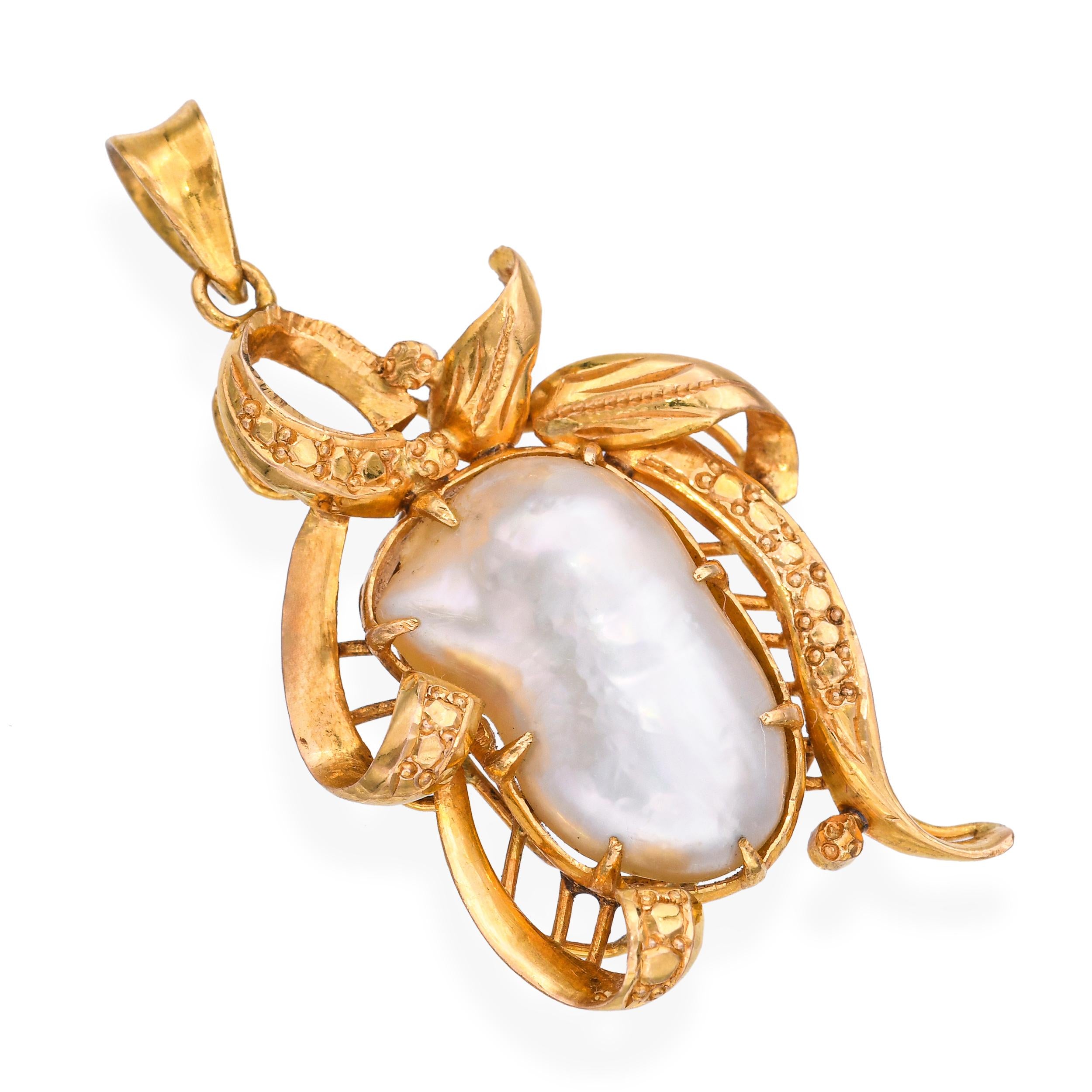Vintage 21k Yellow Gold Baroque Pearl Pendant