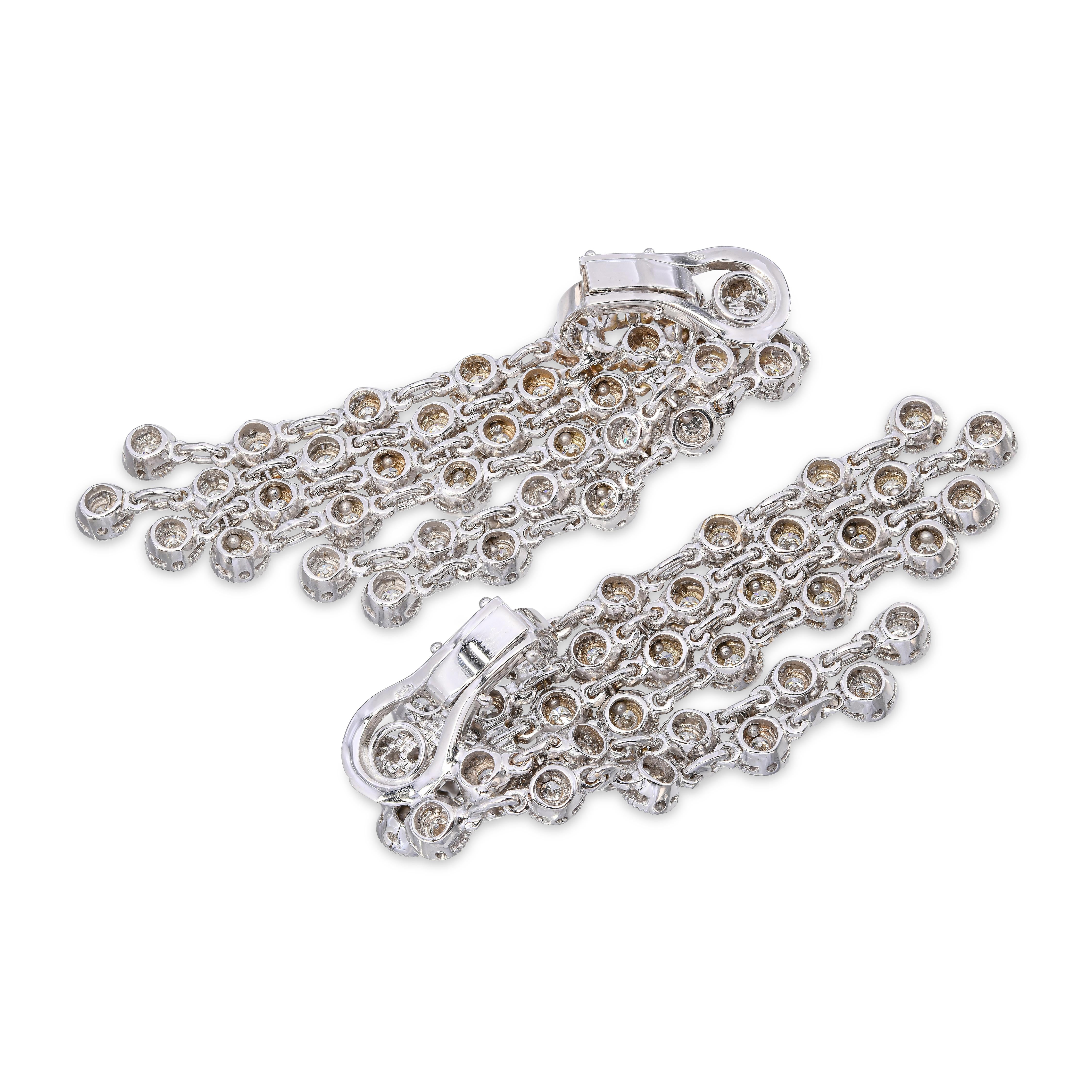 18k White Gold 2.10ctw Diamond Multistrand Cable Chain Clip on Drop Earrings