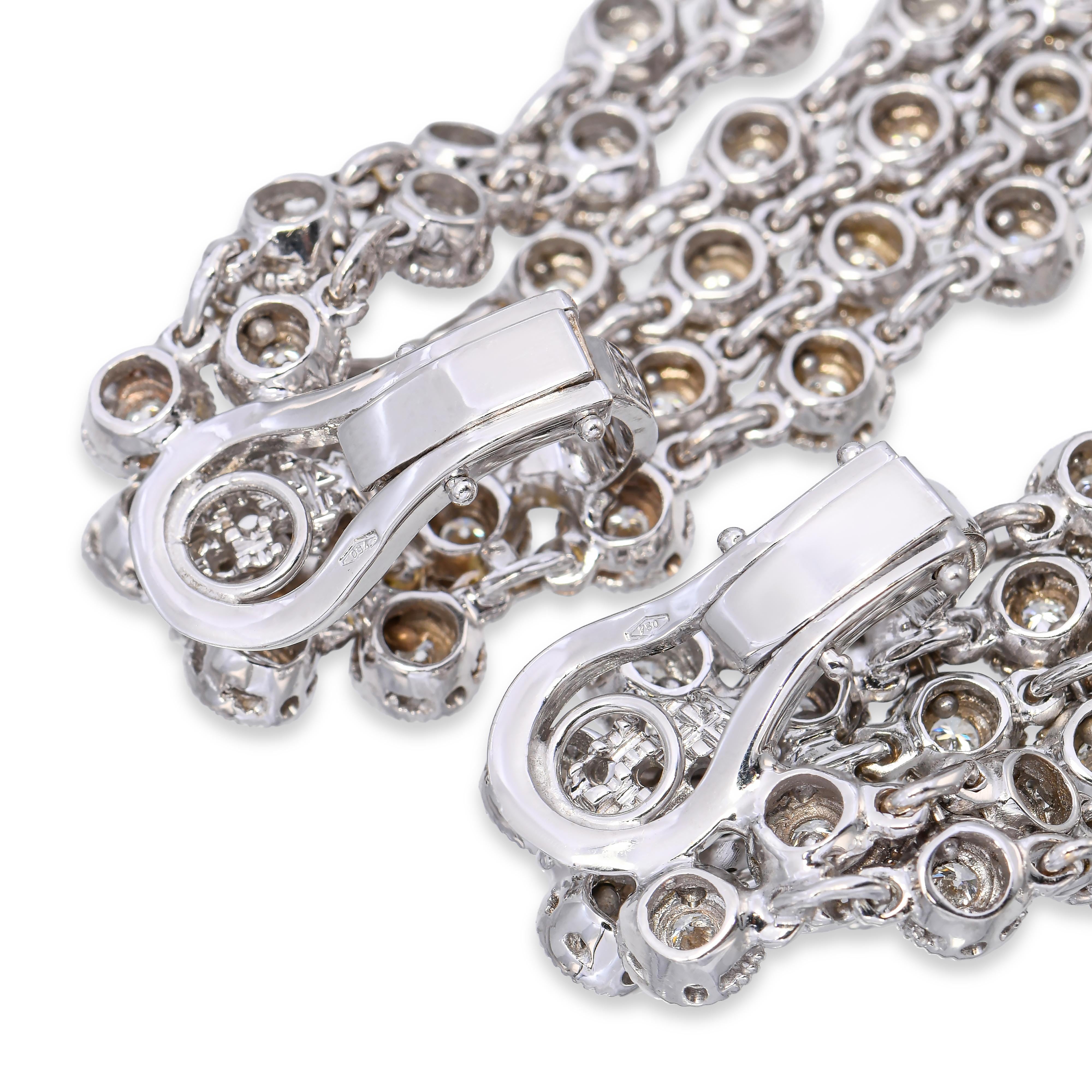18k White Gold 2.10ctw Diamond Multistrand Cable Chain Clip on Drop Earrings