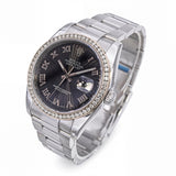 Rolex Datejust 36mm Black Textured Roman Dial and Diamond Bezel Watch Ref 116200