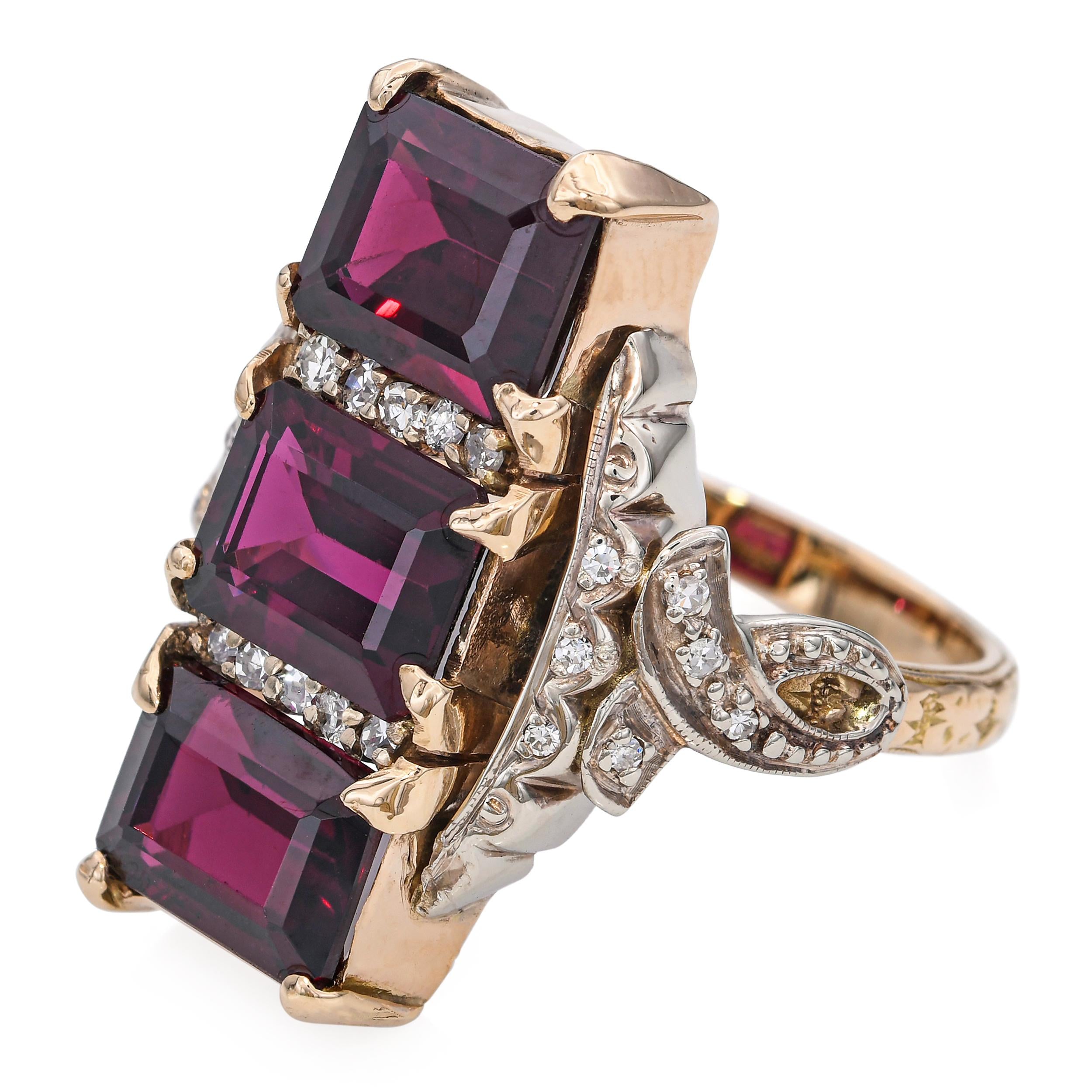 Vintage 14k Yellow Gold 9.0tcw Rhodolite Garnet and Diamond Dinner Ring