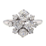18K White Gold 1.40tcw Old Mine Cut Multi-Diamond Cluster Ring