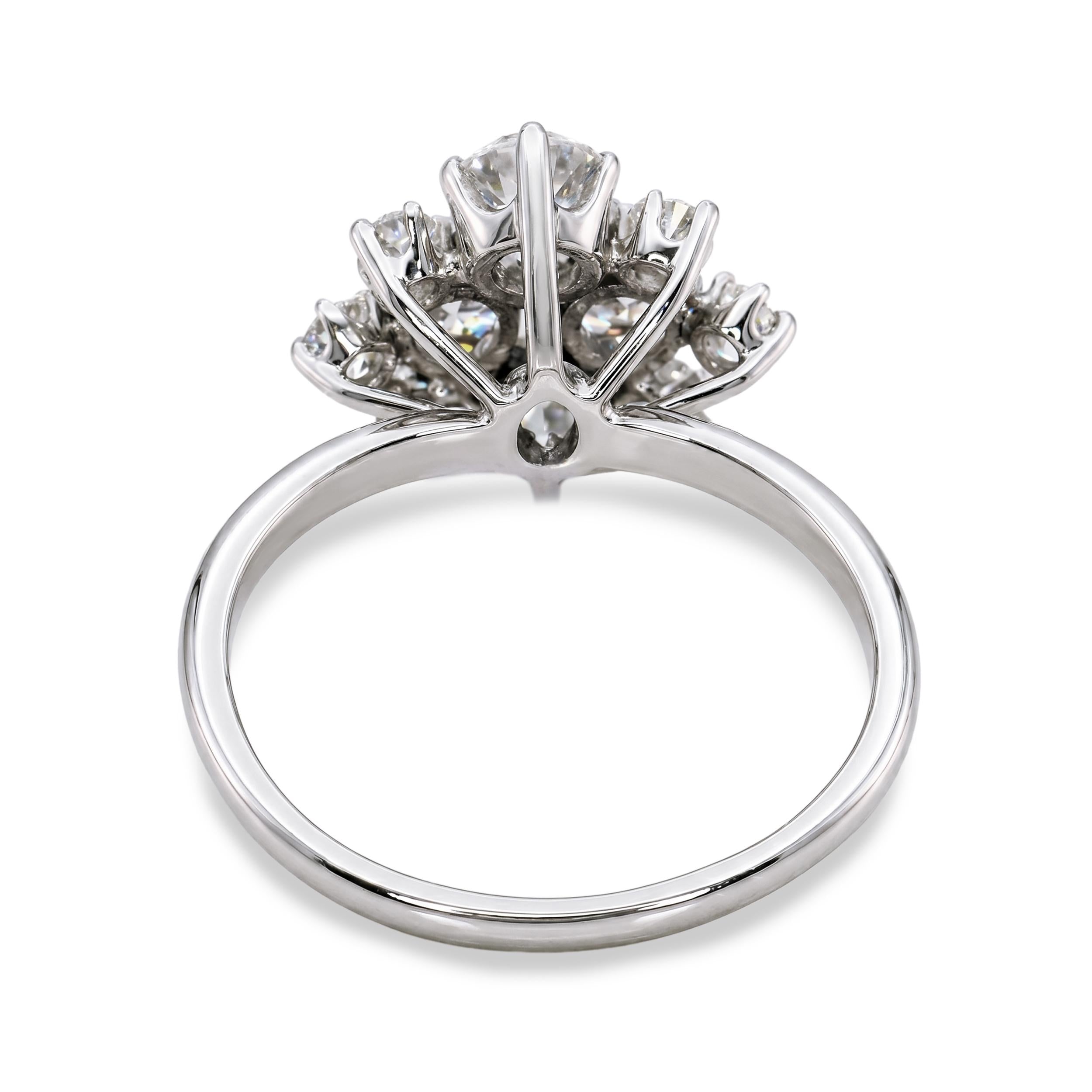 18K White Gold 1.40tcw Old Mine Cut Multi-Diamond Cluster Ring