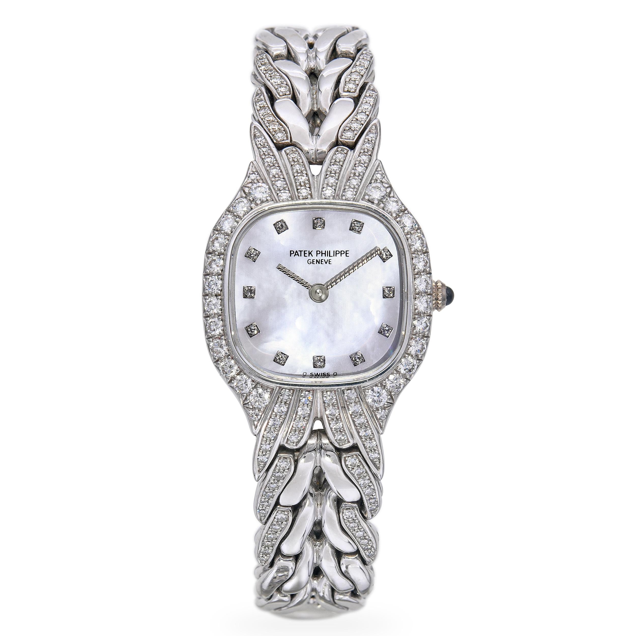 Patek Philippe La Flamme 18K White Gold Diamond MOP Quartz Women's Watch 4815