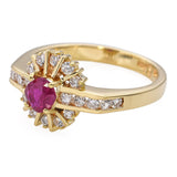 Vintage 18k Yellow Gold Ruby and Diamond Halo Ring