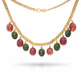 Antique 18k Gold Egyptian Revival Iridescent Beetle & Tourmaline Scarab Necklace