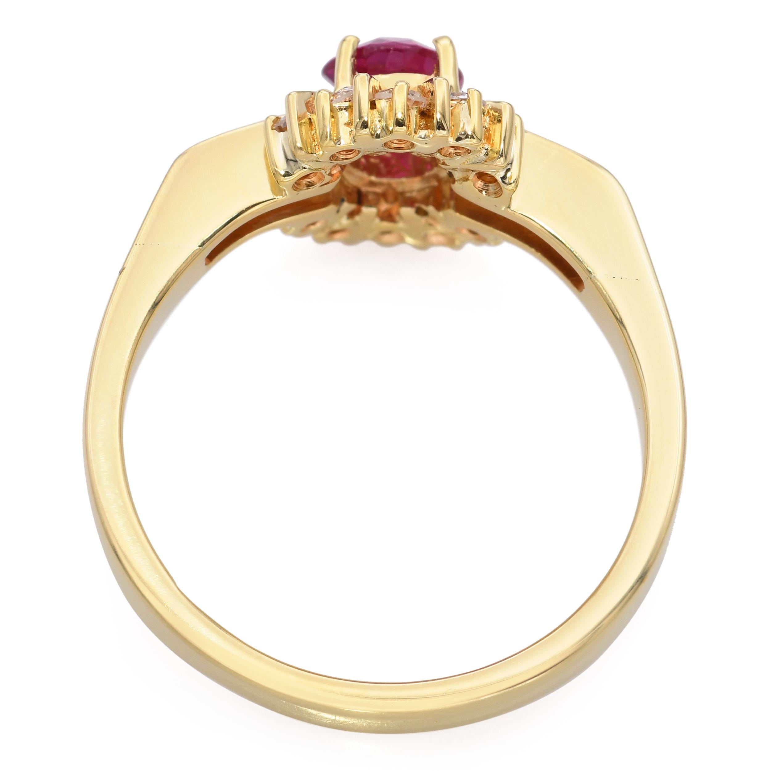 Vintage 18k Yellow Gold Ruby and Diamond Halo Ring