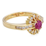 Vintage 18k Yellow Gold Ruby and Diamond Halo Ring