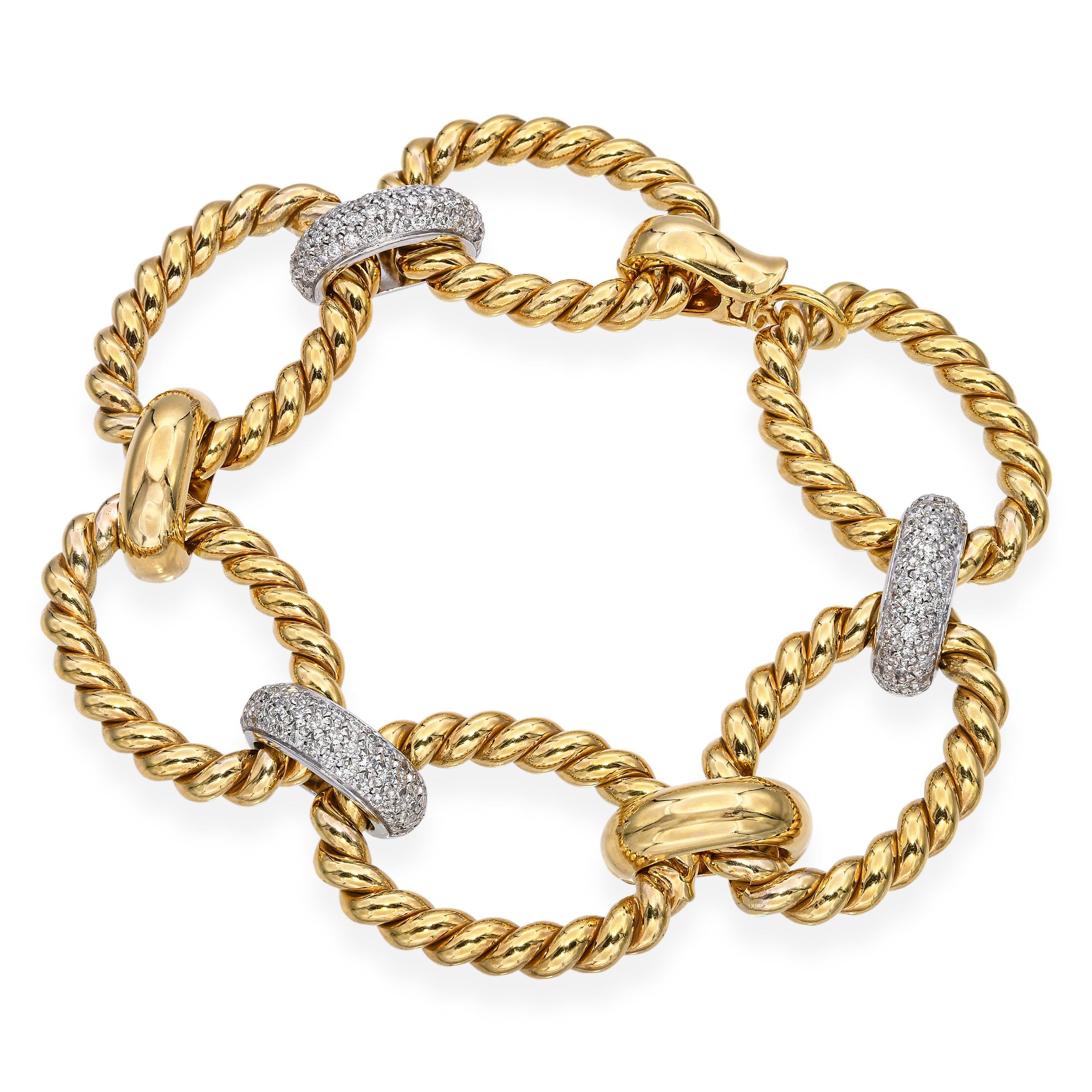 Vintage Two-Tone 14k Gold Pavé 1.93tcw Diamond Link Bracelet