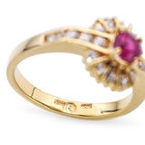Vintage 18k Yellow Gold Ruby and Diamond Halo Ring