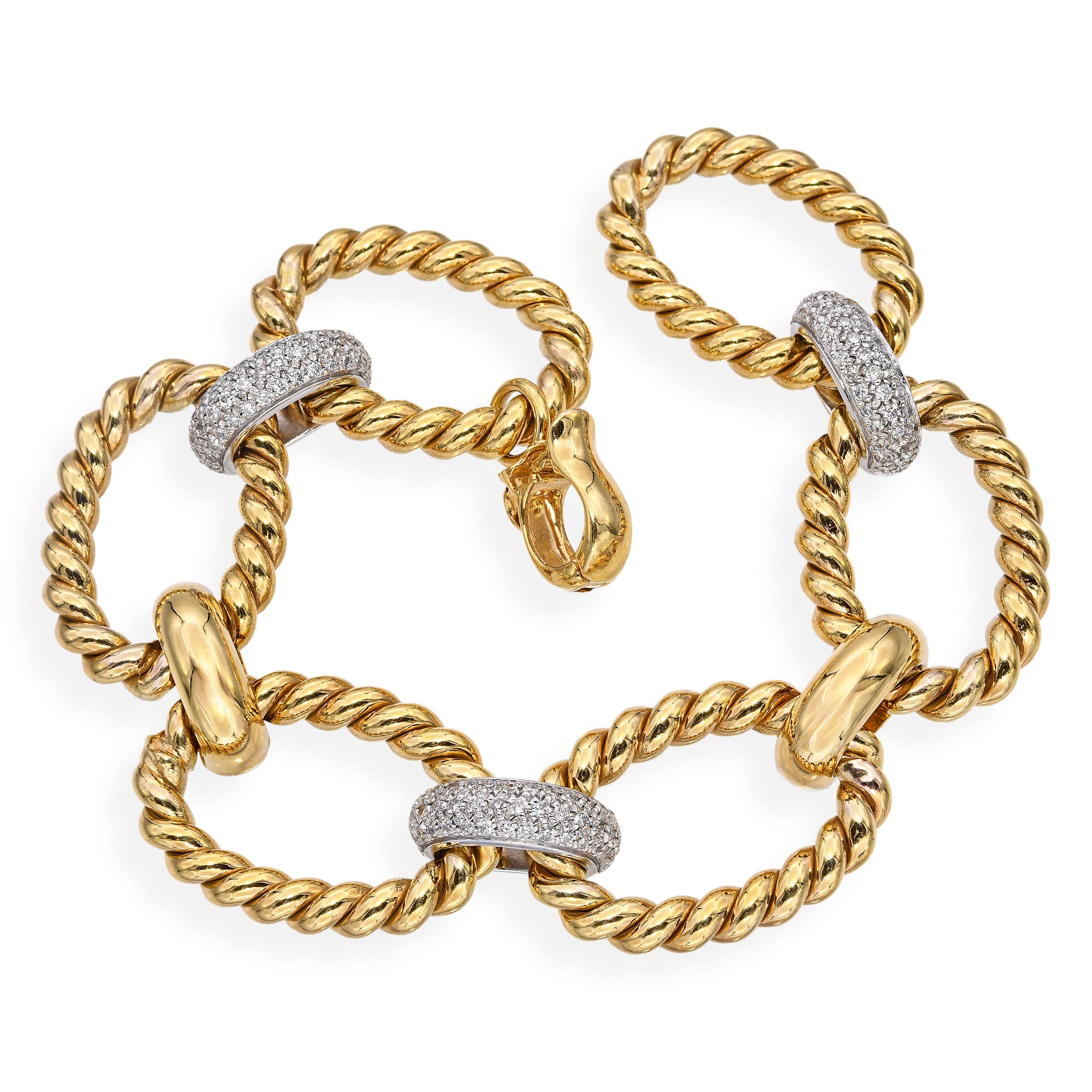 Vintage Two-Tone 14k Gold Pavé 1.93tcw Diamond Link Bracelet