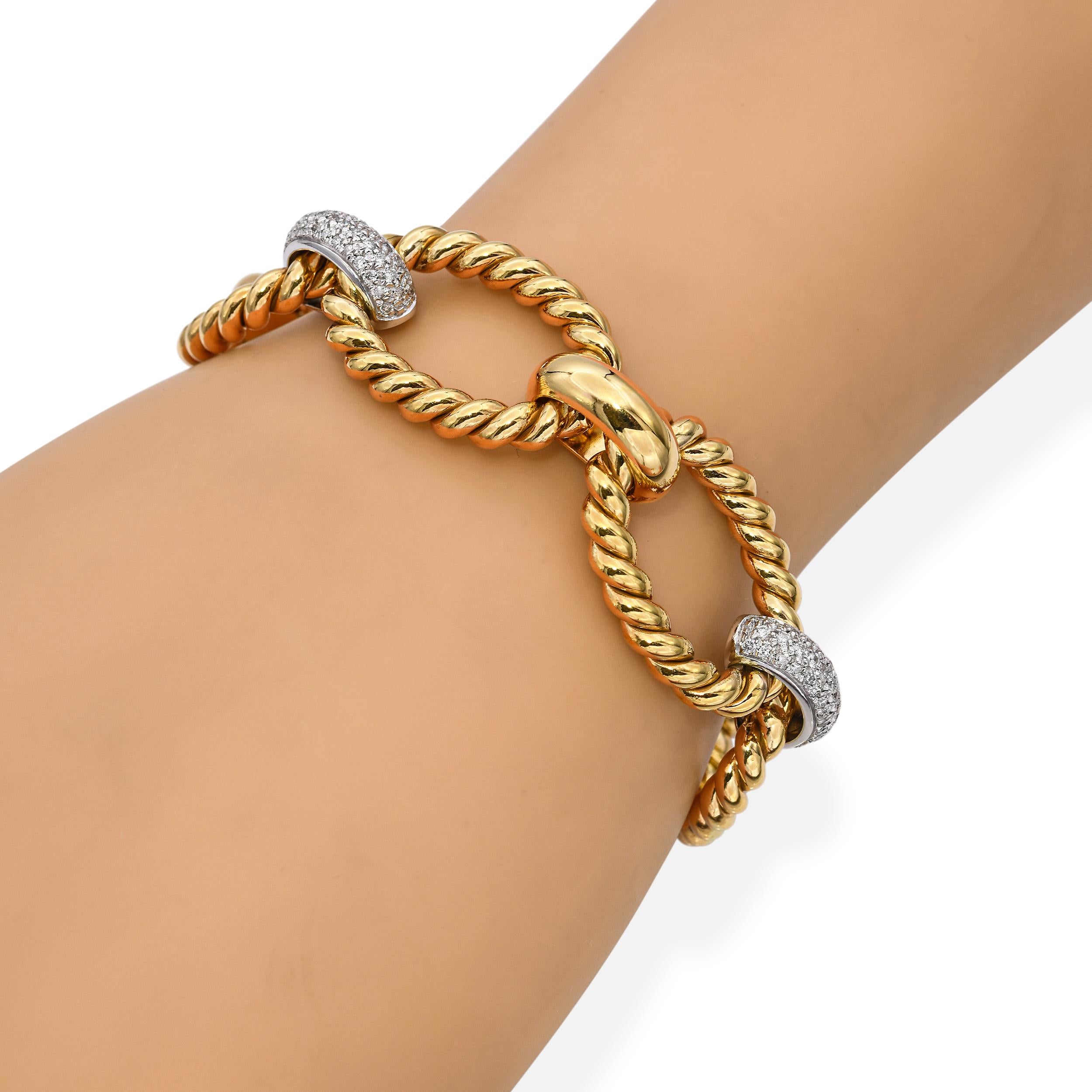 Vintage Two-Tone 14k Gold Pavé 1.93tcw Diamond Link Bracelet