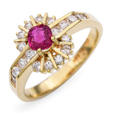 Vintage 18k Yellow Gold Ruby and Diamond Halo Ring