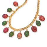 Antique 18k Gold Egyptian Revival Iridescent Beetle & Tourmaline Scarab Necklace